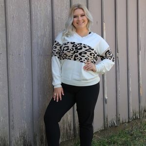 Baylie Paige Boutique White and Leopard Sweater